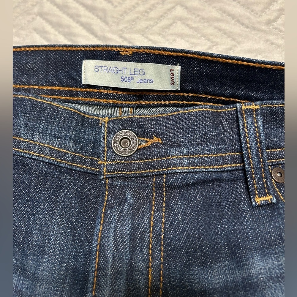 Levi’s Distressed Straight Leg Jeans Women’s 14M Dark Wash Stretch - Picture 4 of 15